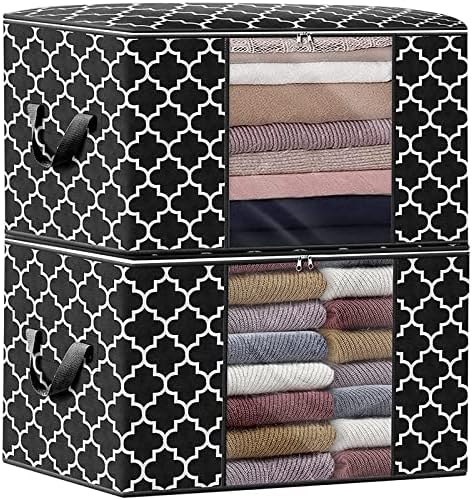 Storage Bags 100L 2Pack Clothes Organization and Storage Containers | Large Blanketfor Bedding, Comforters, Foldable Organizer with Reinforced Handle, Clear Window, Sturdy Zippers, Black by WiseLife