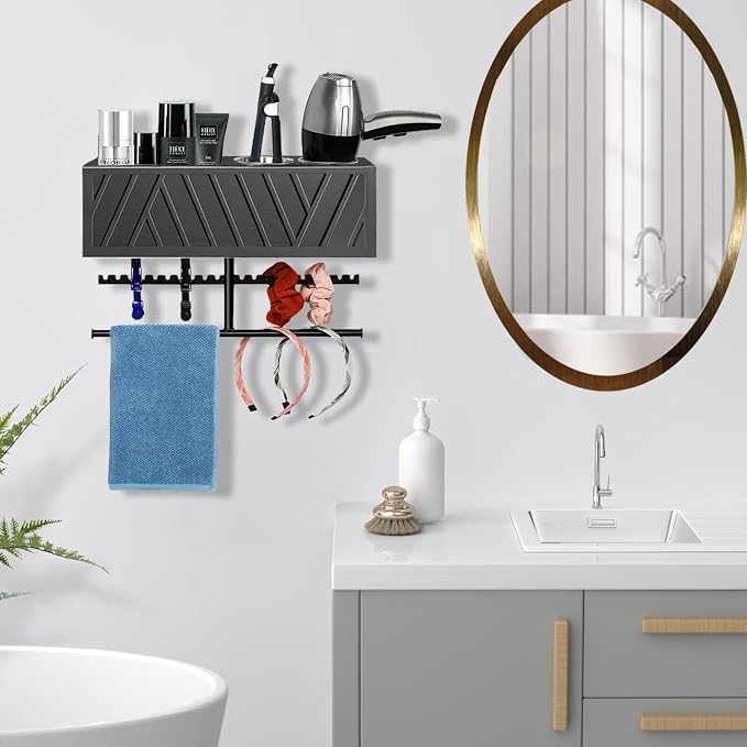 Rustic Hair Dryer Holder Wall Mounted with Towel Rack - Image 7