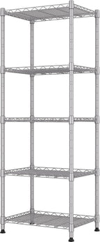 REGILLER 5-Wire Shelving Metal Storage Rack Adjustable Shelves,Standing Storage Shelf Units for Laundry Bathroom Kitchen Pantry Closet(Silver,11.8" D x 16.6" W x 53.5" H) by REGILLER