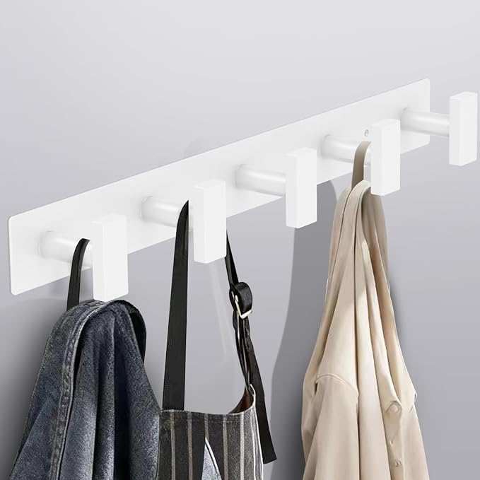 Bntuk Coat Rack Wall Mount - 5 Hat and Coat Hooks, Heavy Duty Towel Racks for Bathroom Entryway, Wall Hooks for Hanging Robes Bags, Hat Rack Key Hanger Organizer (White) by Bntuk