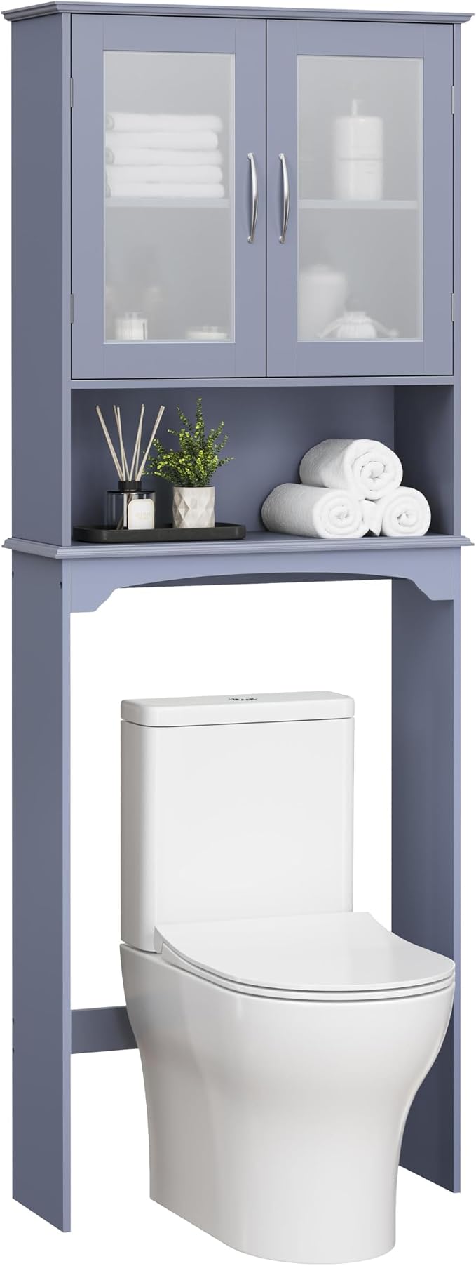 Yaheetech Slim Over the Toilet Storage Cabinet, Frosted Glass Doors, Gray by Unknown
