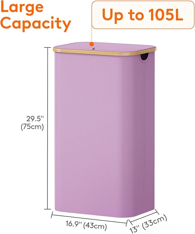 Lifewit 105L Large Laundry Basket with Lid, Removable Bags, Purple - Image 4