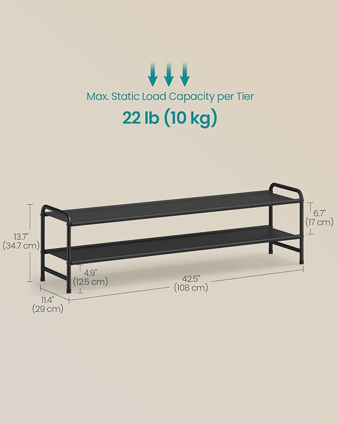 SONGMICS Long Shoe Rack, 2-Tier Shoe Organizer, Holds up to 15 Pairs - Image 2
