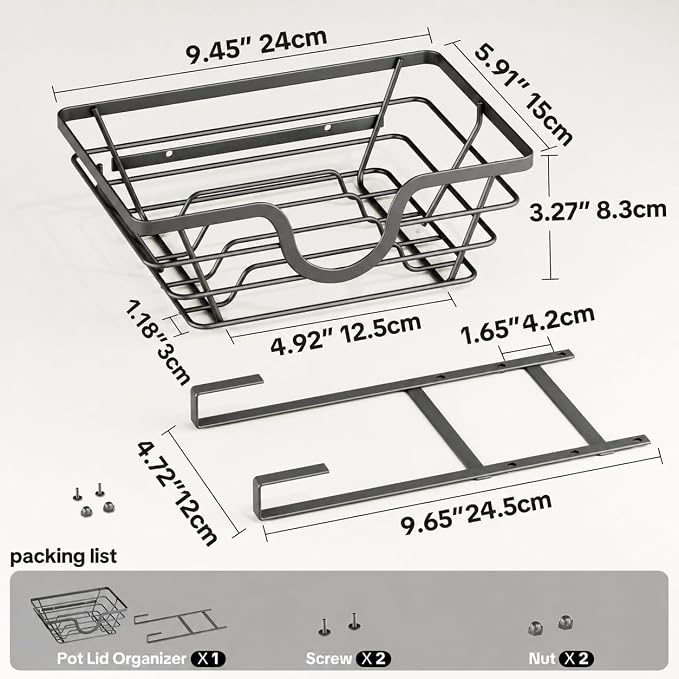 TIDIIABODE Pot Lid Organizer, Adjustable Kitchen Pot Lid Holder Inside Cabinet, Kitchen Cabinet Organizer Hanging for Food Storage Container, Pot, Pan Lid & Bakeware, Black, Small - Image 7