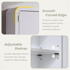 Over the Toilet Storage Cabinet, 69.69" Curved Bathroom Storage Organizer Cabinet with Doors and Adjustable Shelves, Wooden Free Standing Toilet Space Saver Rack, White - Image 5