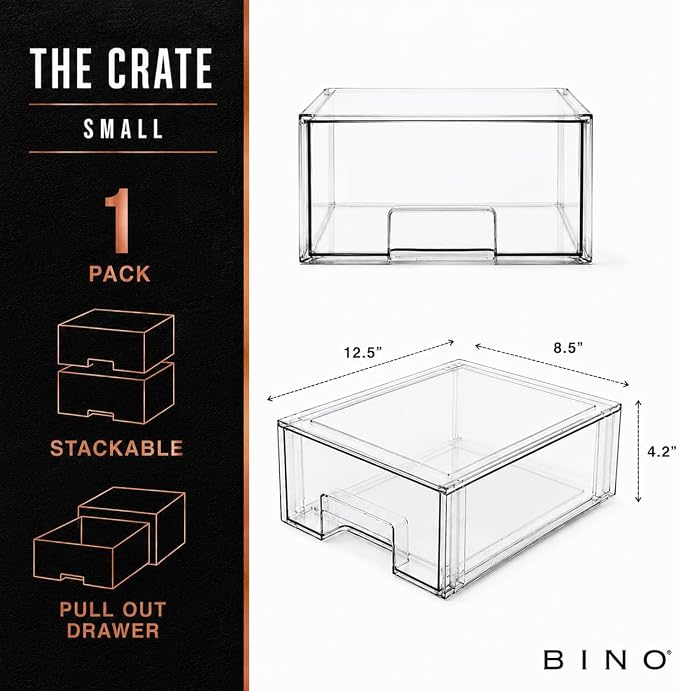 BINO | Stackable Storage Drawers, Small - Clear | THE CRATE COLLECTION | Storage Bins With Drawers | Bathroom Organizers | Under Sink Organizer | Vanity Cabinet Home Organization - Image 3
