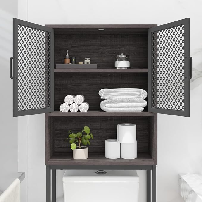 Launica 65 Inch Over The Toilet Storage Cabinet Wood and Metal Dark Gray - Image 8