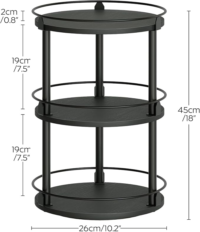 YATINEY 3-Tier Lazy Susan Organizer, Rotating Spice Rack, Spinning Organizer, Industrial Turntable Spice Rack Organizer for Cabinet, Kitchen Countertop, Pantry, Black SR23BK - Image 9