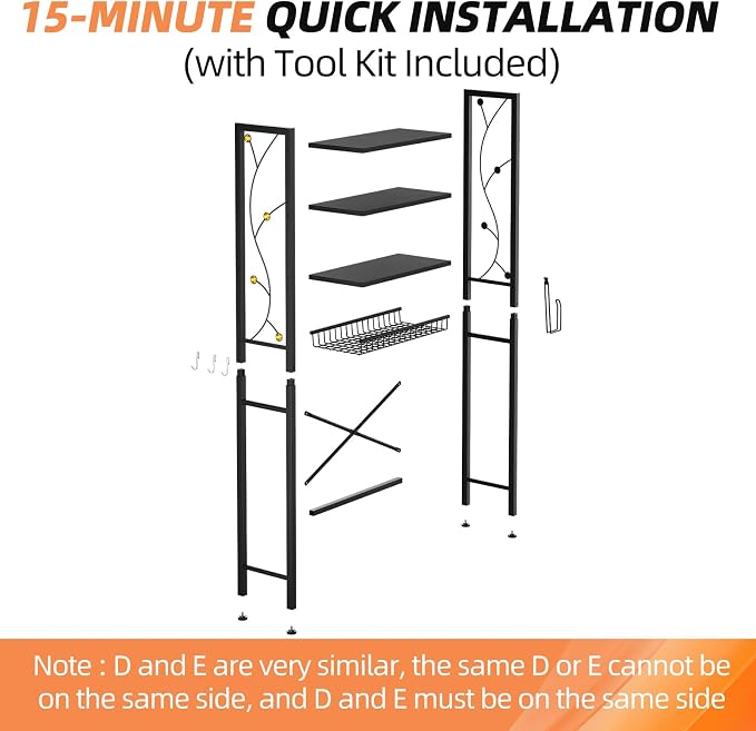 Over-The-Toilet Storage Rack, 4-Tier Bathroom Organizer Shelf Over Toilet with Adjustable Shelf and Basket, Freestanding Space Saver Bathroom Shelves Above Toilet for Room (Pure Black) - Image 9