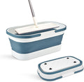 Goderewild Collapsible Plastic Bucket with Wheels 12L (3.17 Gallon) for House Cleaning, Camping, and RV - Multi-Purpose Rectangular Handy Basket for Cleaning Mop - Lightweight and Portable (Blue) by Goderewild