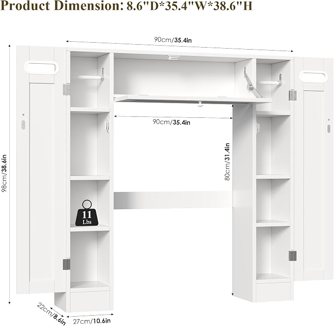 Keyluv Short Over the Toilet Storage Cabinet with Doors for Small Bathroom - Image 3