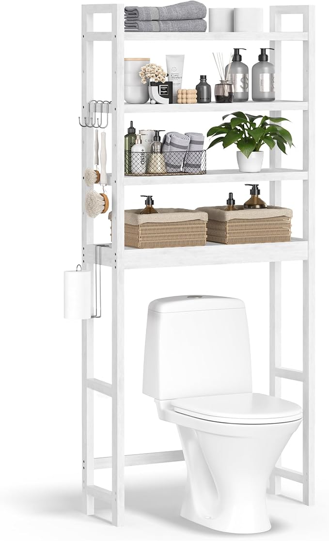 SONGMICS 4-Tier Bamboo Over The Toilet Storage, Adjustable Shelf, 72.8''H by Unknown