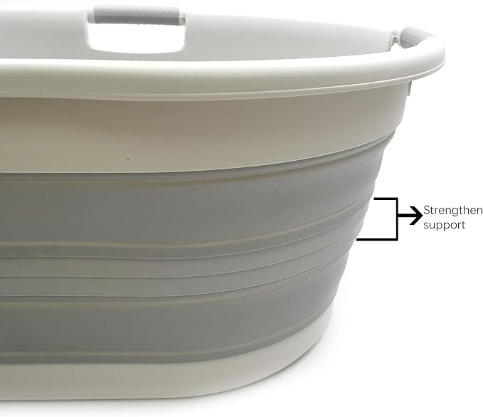 SAMMART 57L (15 Gallons) Collapsible 3-Handled Plastic Laundry Basket - Oval Tub - Portable Washing Tub-Space Saving Laundry Hamper, Water Capacity 44L / 11.6 Gallon (2, Grey/Grey) - Image 6