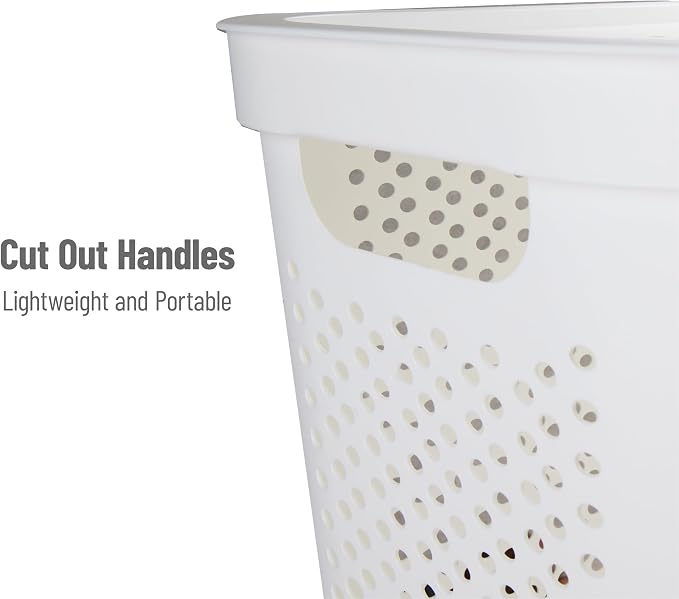 Mind Reader Slim Laundry Hamper with Lid, 60L Clothes Basket, Ventilated Plastic, White - Image 4