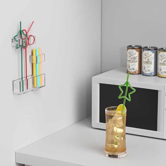 Acrylic Straw Organizer for Cabinet Door - 5.8'' Transparent Adjustable 3-Part Reusable Drinking Straw Holder Dispenser Kitchen Accessories Container Cupboard Door Mounted - Image 2