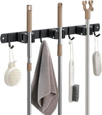 JAMEND CLXP Broom Hanger and Mop Holder, Heavy Duty Garden Tool Organizer Rack Rake and Shovel Handle, Stainless Steel Wall Mounted Utility Rack with Screws (3 Racks with 4 Hooks, Matte Black). by JAMEND+CLXP