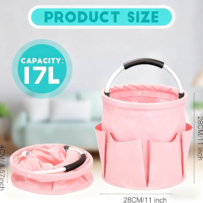 Cleaning Caddy for Cleaning Supplies,17L Cleaning Supply Caddy with Handle Foldable Cleaning Supplies Organizer Bucket Cleaning Products Organizers for Home, Garden (Light Pink) - Image 2