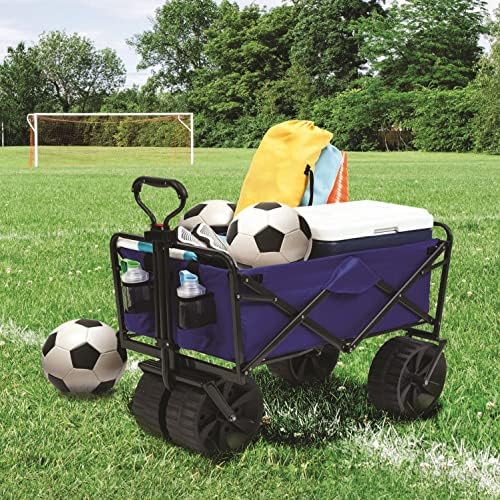 Mac Sports Heavy Duty Collapsible Folding All Terrain Utility Beach Wagon Cart, Blue/Black - Image 2