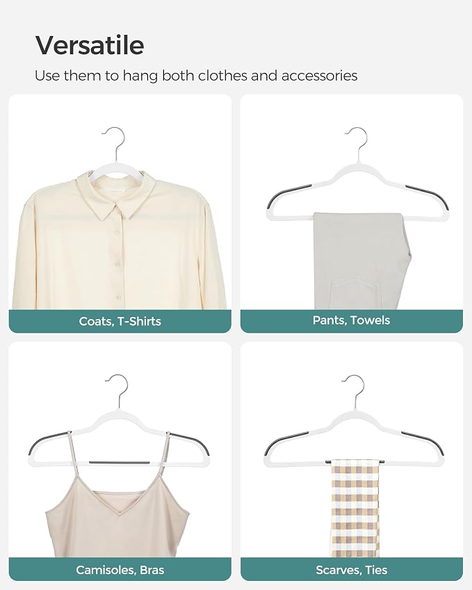 SONGMICS Plastic Clothes Hangers, Pack of 30, Space-Saving | 0.2 Inches Thick, 17.7 Inches Wide, 360° Swivel Hook, White and Dark Gray, BREANNA Collection UCRP050W03 - Image 4