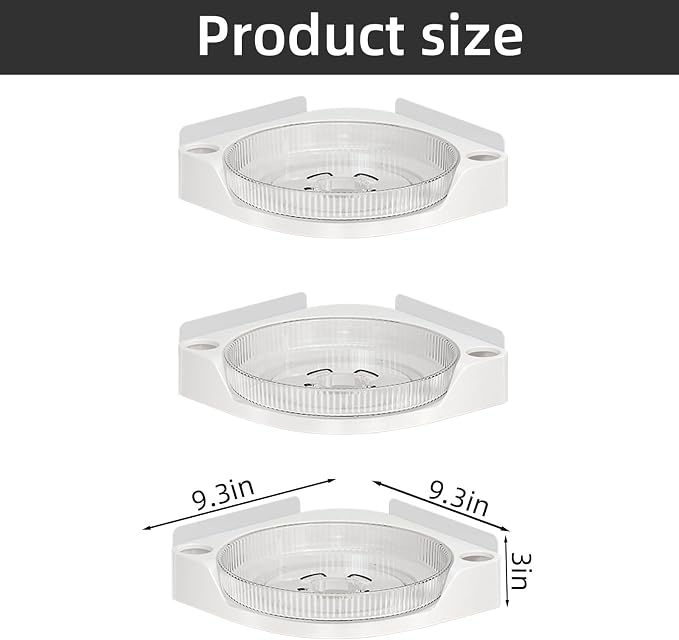 akinbas Corner Shower 3 Tier Caddy Lazy Susan Organizer 360 Rotating Corner Shelf Wall Mounted with No Drilling Shelves for Bathroom Dorm and Kitchen (White) - Image 3
