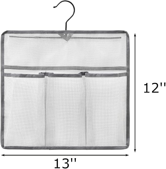 ALYER Mesh Shower Organizer, Shower Caddy with Rotating Detachable Metal Hanger, Quick Dry Bathroom Storage for Toiletry Accessories, Portable Shower Bag for RV, Dorm, Gym and Travel, Gray - Image 2
