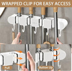 2Pcs Broom Holder Wall Mount, No-Drilling Self-Adhesive Mop and Broom Storage Rack with Hooks (4 Racks with 5 Hooks), Wall-Mounted Broom Hanger for Bathroom, Kitchen, Closet, Garage (White ﻿) - Image 6