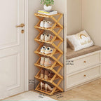 7 Tier Foldable Shoe Rack, Bamboo Vertical Shoe Organizer Tall for Multifunctional Narrow Shoe Shelf for Entryway, Closet, Corner, Bedroom, Hallway(Natural) - Image 2