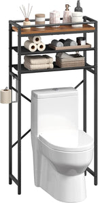 MAHANCRIS Over Toilet Storage, 3-Tier Bathroom Organizer Shelf with Toilet Paper Holder, Freestanding Space Saver Bathroom Shelves Above Toilet for Bathroom, Laundry Room, Rustic Brown TSHR1201 - Image 8