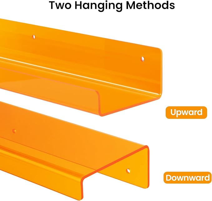 upsimples 4 Pcs 15" Acrylic Shelves for Wall Decor and Display, Orange - Image 6