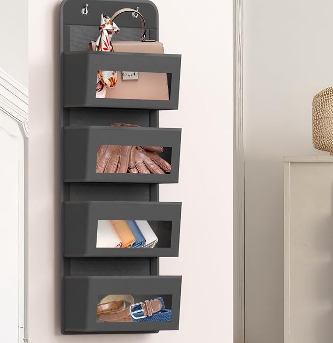 Simple Houseware 4 Clear Pocket Over Door Hanging Organizer, Dark Gray - Image 4