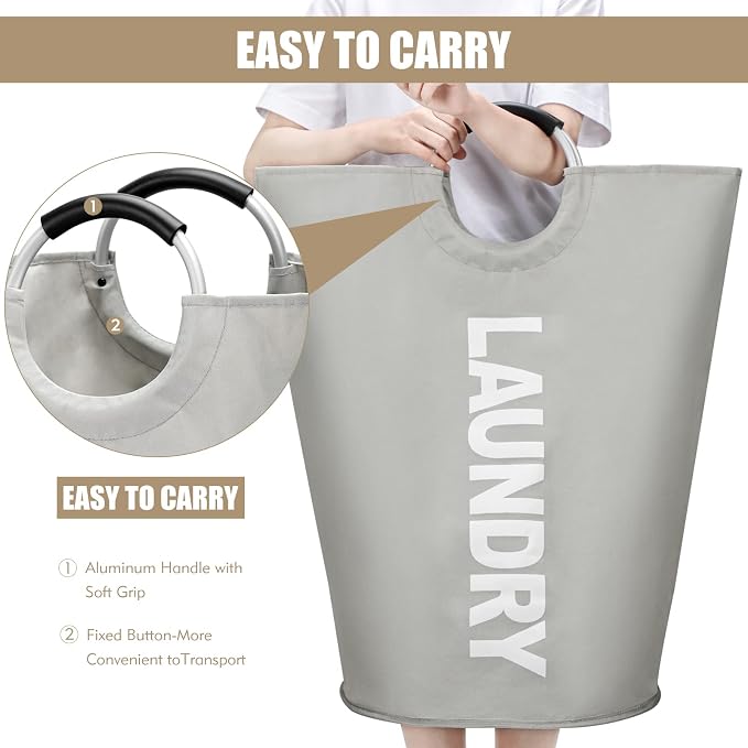 DOKEHOM 90L Large Laundry Basket Bag, Collapsible Tall Hamper, Grey - Image 4