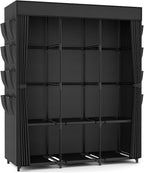 Wardrobe Closet Portable Closets for Hanging Clothes Large Capacity Clothes Rack with Cover, 3 Hanging Rods, 6 Shelves and 8 Pockets, Strong and Stable Free Standing Closet for Bedroom, Black - Image 9