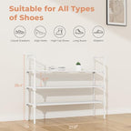 LANTEFUL 3 Tier Shoe Rack for Closet, Shoe Organizer with 5 Hooks, Long Shoe Shelf Storage for Shoe and Boot Stackable Free Standing Shoe Rack for Entryway, Garage, Small Spaces, Dorm, White - Image 3