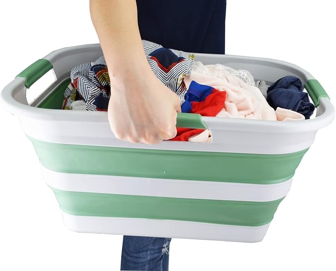 SAMMART 30L(8 gallon) Collapsible Plastic Laundry Basket - Foldable Pop Up Storage Container/Organizer - Space Saving Hamper/Basket - Water Capacity 24L(6.3 gallon) (1, Grey/Dark Sea Green) - Image 7