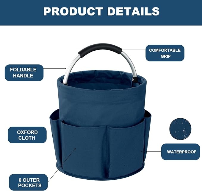 Cleaning Caddy with Handle, 17L Foldable Cleaning Supplies Organizer, Portable Storage Basket, Cleaning Supply Caddy, Multifunctional Cleaning Bucket Bag for Garden, Home, Kitchen (Blue) - Image 5