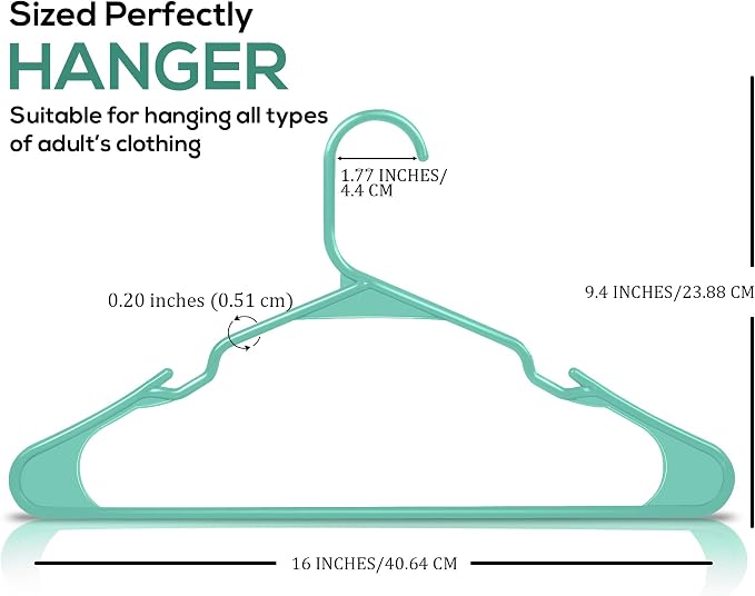 Utopia Home Plastic Hangers 100 Pack - Perfect Space Saving Clothes Hanger - Durable and Strong - Perfect Closet Organizers with Shoulder Grooves (Aqua) - Image 2
