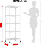REGILLER 5-Wire Shelving Metal Storage Rack Adjustable Shelves,Standing Storage Shelf Units for Laundry Bathroom Kitchen Pantry Closet(White,11.8" D x 16.6" W x 53.5" H,With Wheels) - Image 3