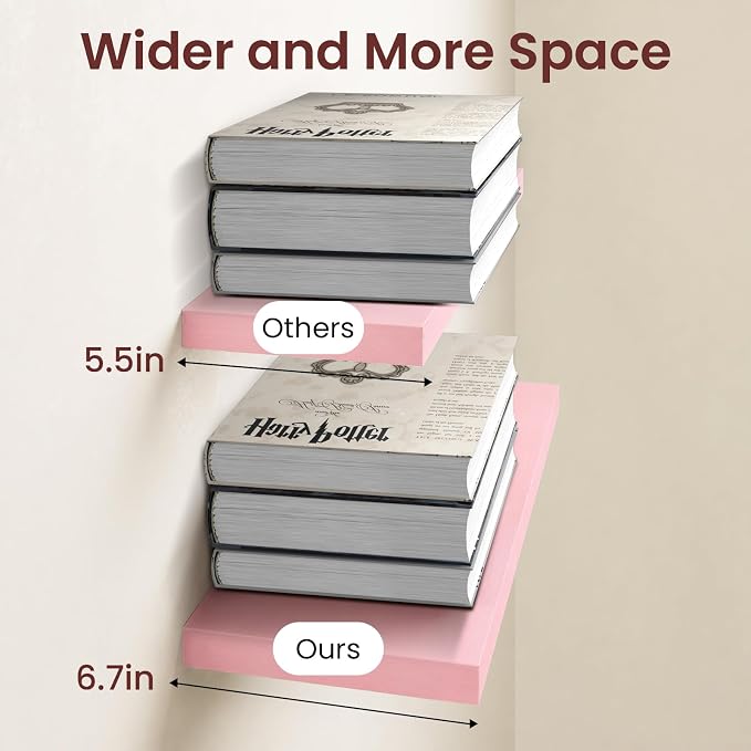 BAYKA Pink Floating Shelves 22.5in, Set of 2, Wall Mounted for Wall Decor - Image 6