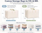 DoYiKe Soft Large Canvas Comforter Storage Bags with Four Carrying Handles and Clear Window, Closet Organizer for Clothing, Blankets Sheets Pillows and Bedding, 80L, 2 Pack, Beige - Image 2