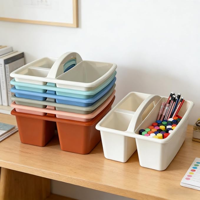 Set of 6 Classroom Caddy, Small Plastic Storage Caddy with Handle, Boho - Image 7