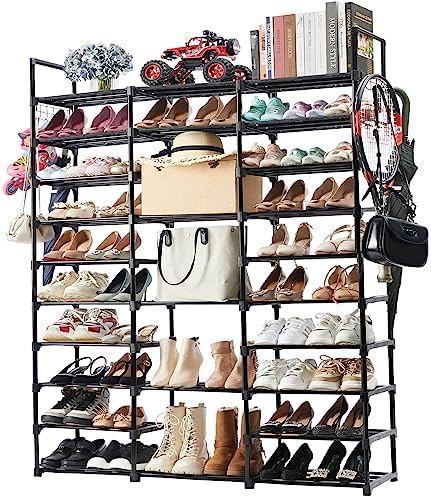 Mavivegue 10 Tiers Shoe Rack Tall Shoe Organizer Shoe Storage 55-65 Pairs Vertical Shoe Shelf Large Shoe Rack Organizer Stackable Shoe Racks for Entryway, Closet, Garage, Bedroom,Cloakroom -Black by Mavivegue
