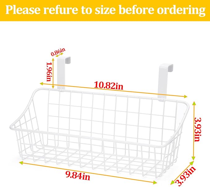 LeleCAT White Basket with hook Grid Storage Basket,Hang it behind a door or on a railing,Over the Cabinet Door,2 Pack - Image 2
