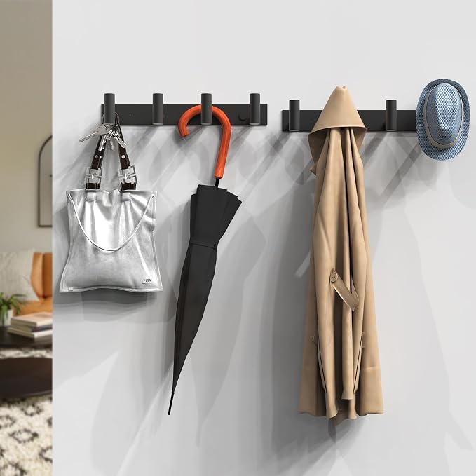 VAEHOLD Hat and Coat Wall Mount Rack - 4 Hooks for Robes, Bags, Keys, and Towels - Bathroom Towel Hanger Organizer -Black - Image 5