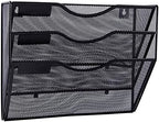 EASEPRES 3 Pocket Mesh Hanging Wall File Organizer, Wall Mounted Mail Paper Document Folder Holder, Clipboard Storage Organization Magazine Rack with Nametag Label for Office Home School, Black by EASEPRES