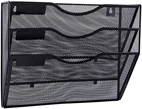 EASEPRES 3 Pocket Mesh Hanging Wall File Organizer, Wall Mounted Mail Paper Document Folder Holder, Clipboard Storage Organization Magazine Rack with Nametag Label for Office Home School, Black by EASEPRES