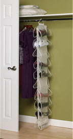 Household Essentials 20‑Pocket Closet Shoe File in Durable Canvas with Plastic Pockets and Single Hook System, Cream - Image 3