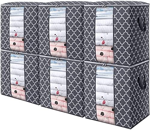 Storage Bags 6 Pack 100L Clothes Organization and Storage Containers | Large Blanket for Comforters,Bedding, Foldable Organizer with Reinforced Handle, Clear Window, Sturdy Zippers, Grey by WiseLife