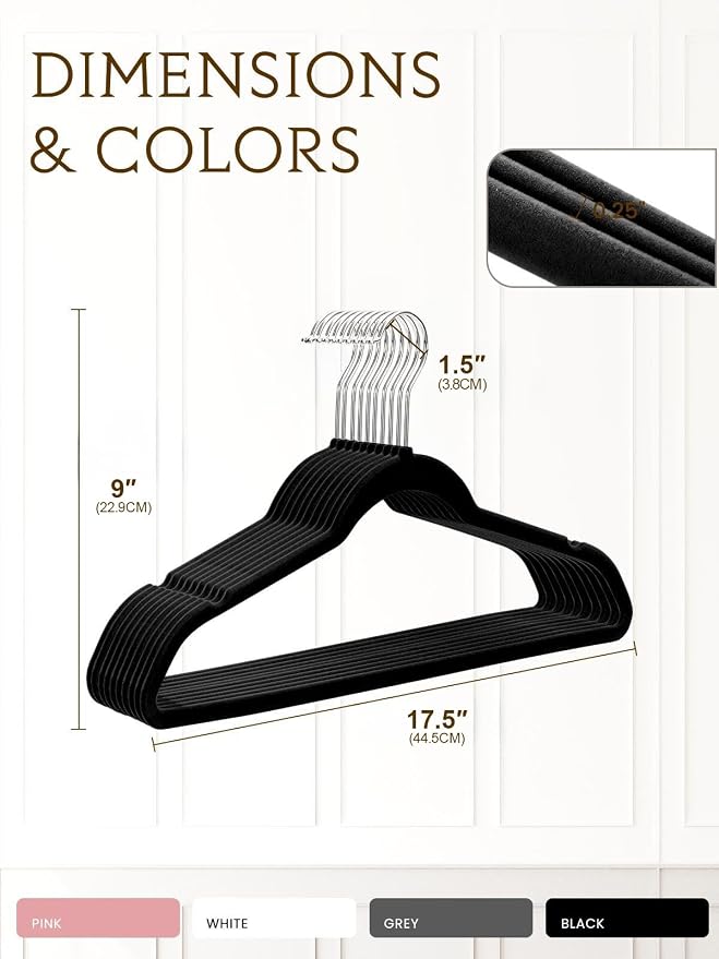 Black Velvet Hangers 70 Pack, Non Slip Felt Slim Hangers for Space Saving - Image 6