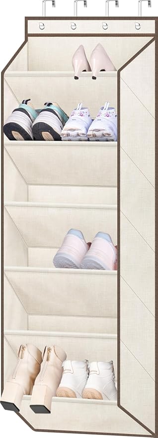 SLEEPING LAMB Over The Door Shoe Organizer for Closet with Large Deep Pockets, Narrow Shoe Rack for Door Hanging Boots Storage, Beige by SLEEPINGLAMB