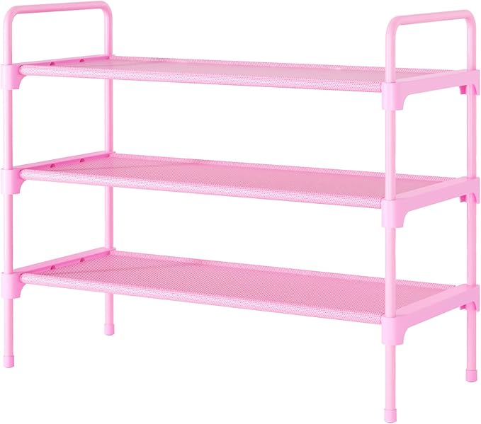 Kitsure Shoe Rack for Closet, Shoe Storage, 27.6" Wide - 3 Tiers, Pink | Shoe Organizer for Closet, Entryway, Living Room, Space-Saving Shoe Shelf, Sturdy Zapateras Organizer by Kitsure